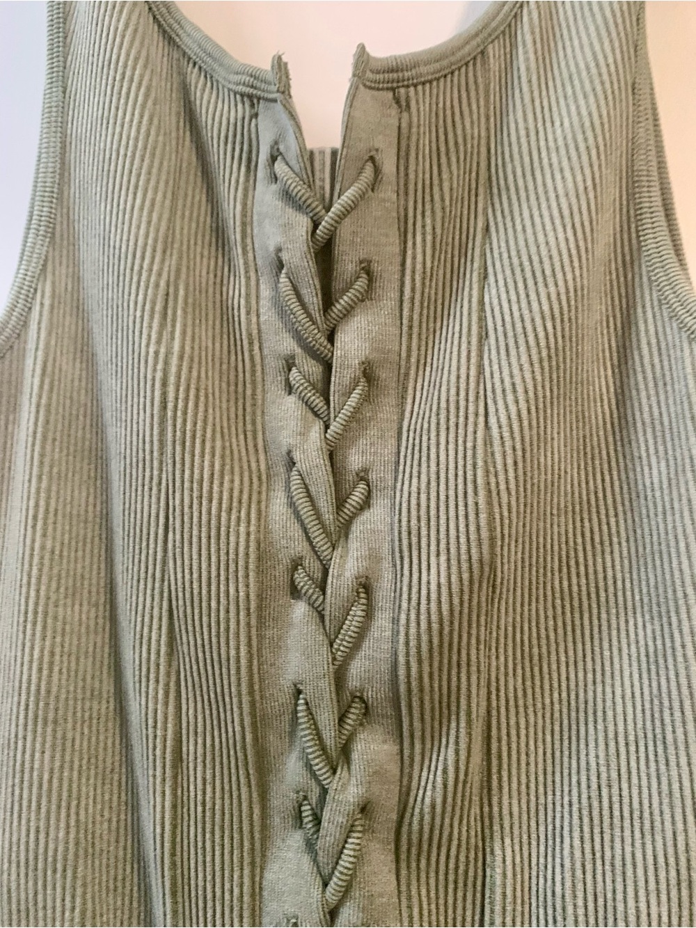 Olive Lace-Up Ribbed Onesie